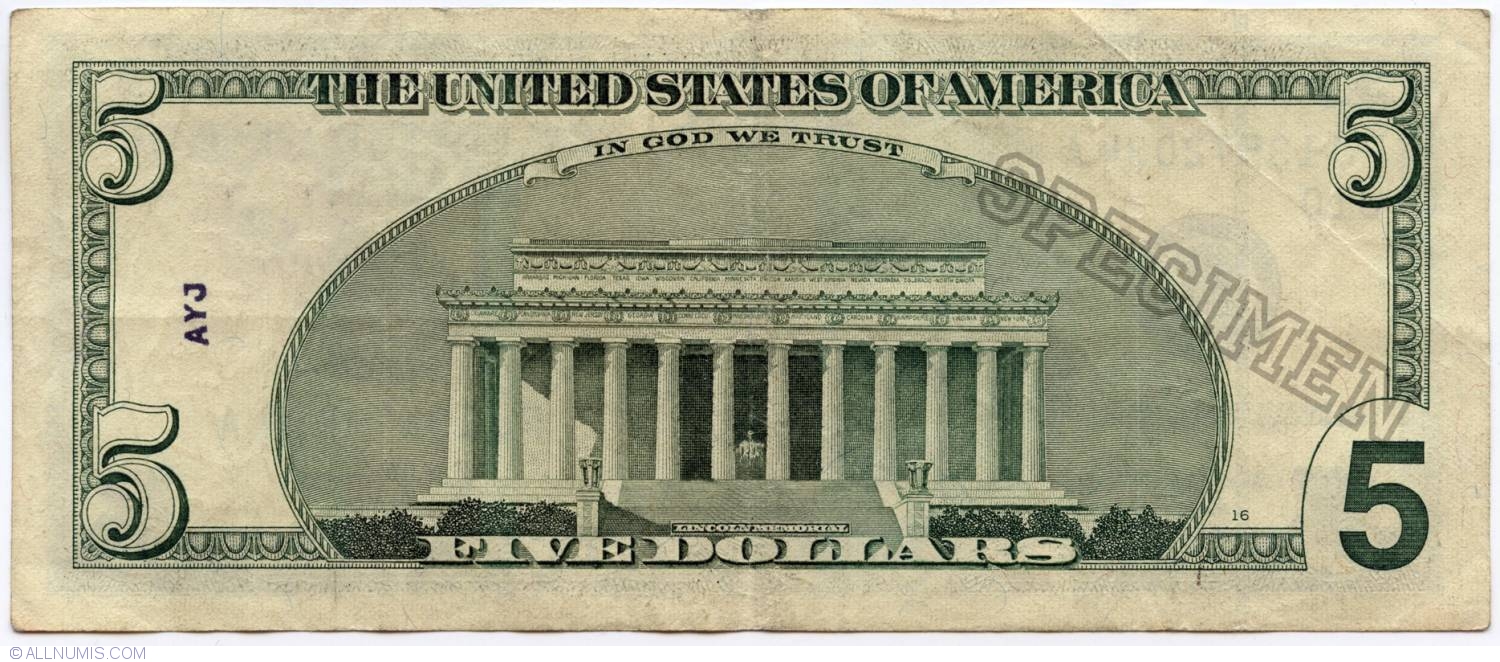 5 Dollars 2003a J 2003 Series United States Of America Banknote
