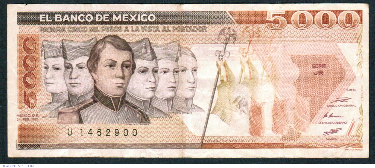 5000 Pesos 1987 24 II 1985 1991 Issue Mexico Banknote 945