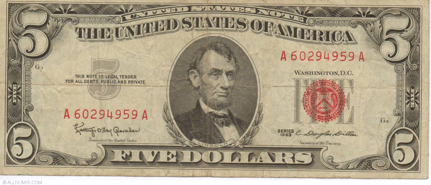 Series of 1953/1963 Five Dollar Bill $5 *Red Seal* United States Currency VG-VF 