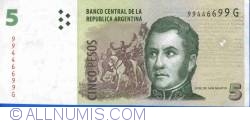 Image #1 of 5 Pesos ND(2003), semnături Mercedes Marcó del Pont/ Amado Boudou