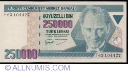 Image #1 of 250 000 Lira L.1970 (1998) - semnături Gazi ERÇEL, Şükrü BİNAY