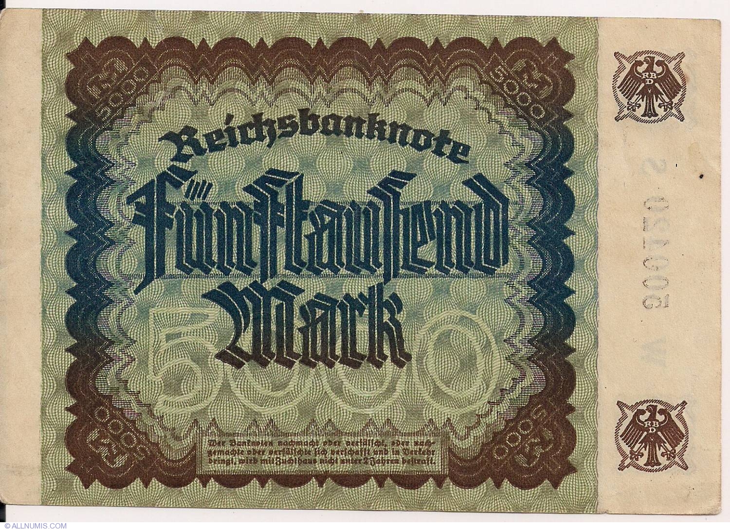 5000 Mark 1922 (2. XII.), Weimar Republic (Reichsbanknoten