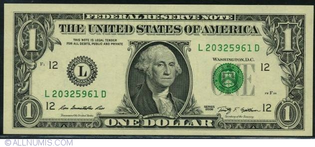 1 Dolar 2009 - L, 2009 Issue - 1 Dollar - United States of America -  Banknote - 5176