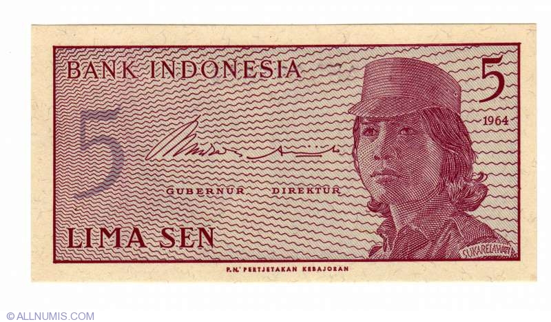Details about   Money of Indonesia ▶ P-91a 1964 Note 5 sen World Banknote unc 