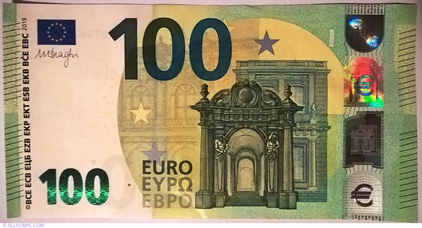 100 Euro 2019 - E, 2019 Issue - 100 Euro (Signature Mario Draghi) - European  Union - Banknote - 12905