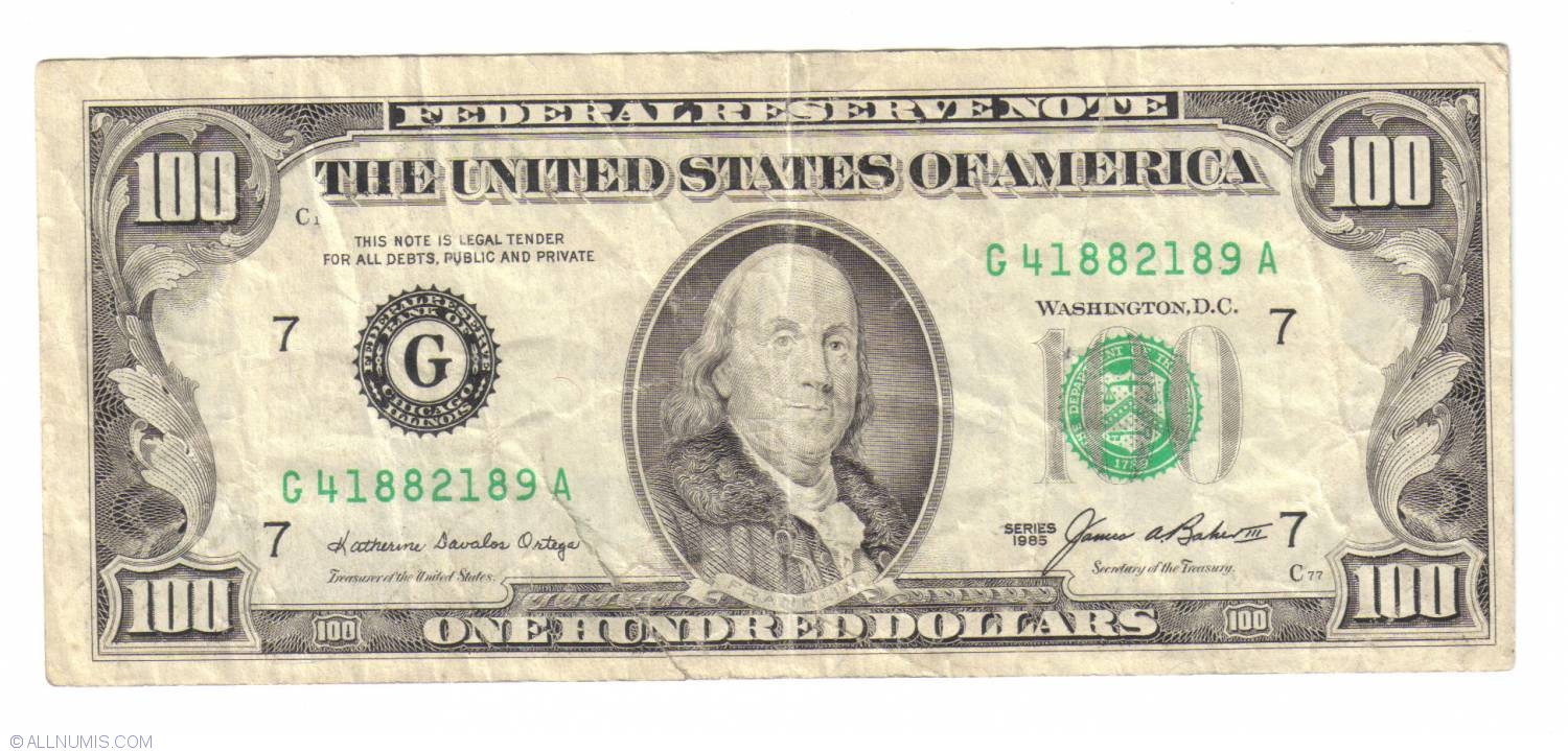 100 Dollars 1985 - G, 1985 Series - United States of America - Banknote