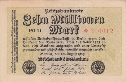 10 Millionen (10 000 000) Mark 1923 (22. VIII.) - 6 digit serial