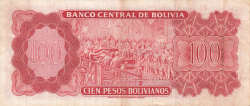 Image #2 of 100 Pesos Bolivianos L. 1962 - signatures: Milton Paz / Fabri