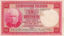 10 Kronur L.1928 (1948-1956) - semnături Magnús Jónsson / Gunnar Viðar