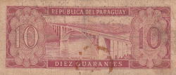 Image #2 of 10 Guaraníes L.1952 ND (1963) - semnături Oscar Stark Rivarola / César Romeo Acosta
