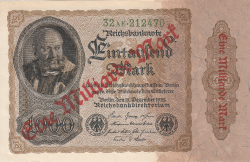 Image #1 of 1 Milliarde Mark on1000 Mark ND (IX. 1923 on old date 15.XII.1922) -2
