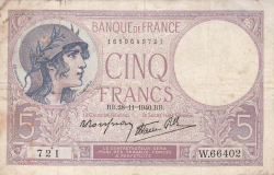 Image #1 of 5 Francs 1940 (28. XI.)