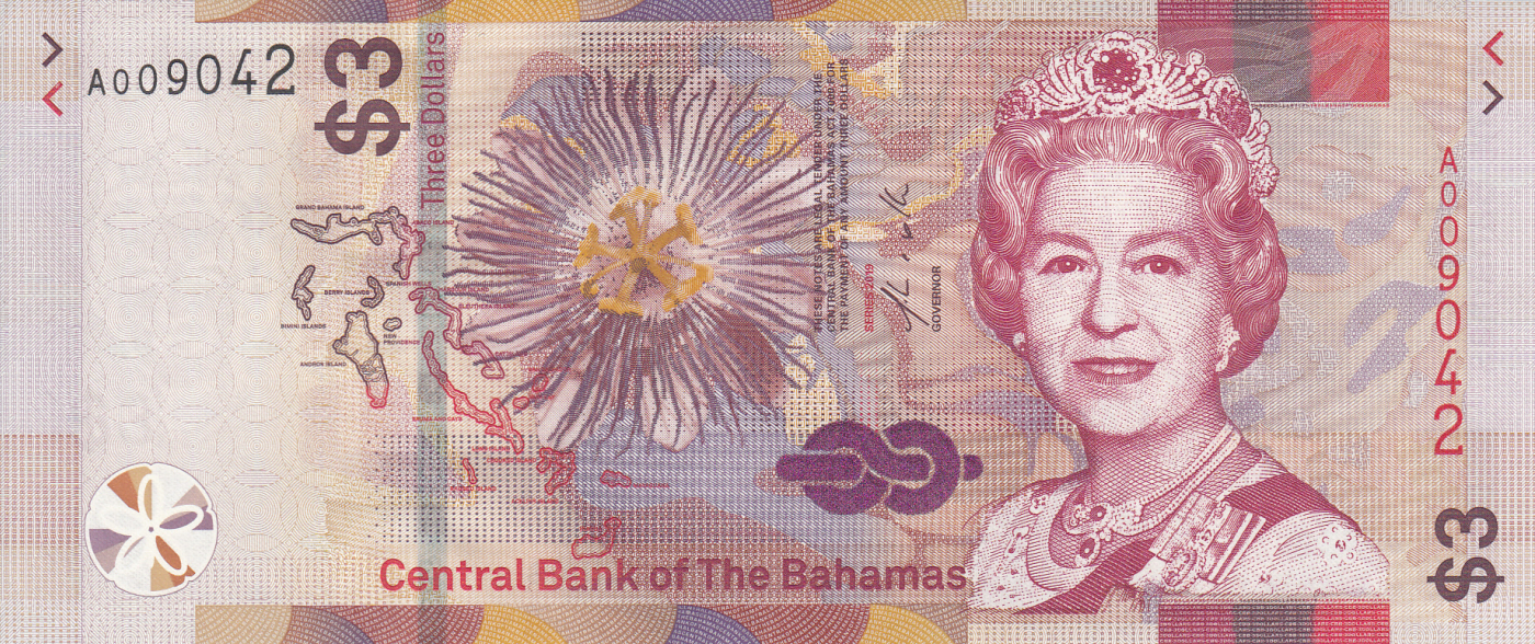 Bahamas 3 Dollars p-new 2019 UNC Banknote