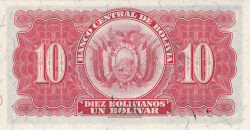 Image #2 of 10 Bolivianos L.1928 - signatures Sánchez / Prudencio / Damaso Carrasco