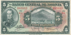Image #1 of 5 Bolivianos L.1928 - signatures Granier / Pacheco / Morris