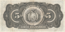5 Bolivianos L.1928 - semnături Granier / Pacheco / Morris