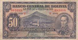 50 Bolivianos L.1928 - semnături Ascarrunz / Prudencio / Cuenca
