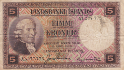 Image #1 of 5 Krónur L.1928 - signatures Jón Árnason / Vilhjálmur Þór
