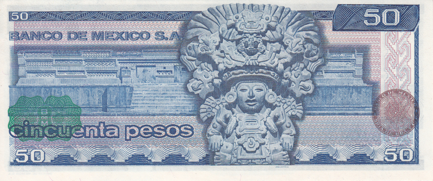 Mexico 50 Pesos  Banknote UNC ZAPOTECA ART   paper money   Benito Juarez