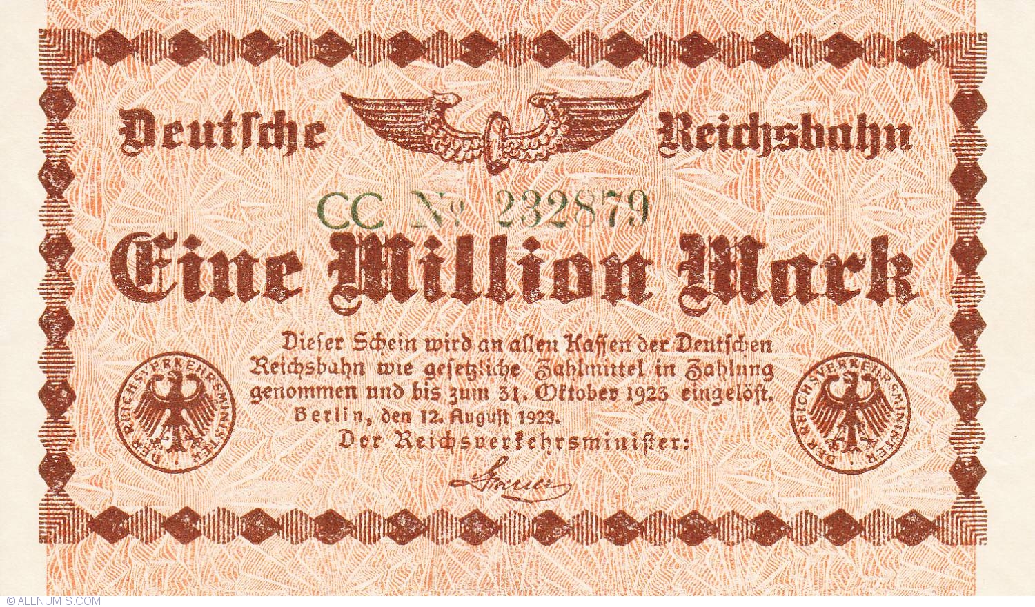 1 Million 1 000 000 Mark 1923 12 Viii 2 1923