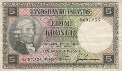 Image #1 of 5 Krónur L.1928 (1948-1956) - semnături Magnús Jónsson / Jón Árnason