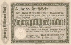 20 Milliarden (20 000 000 000) Mark 1923 (24. X.) - 2