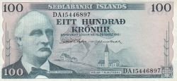 Image #1 of 100 Krónur L.1961 - semnături D. Olafsson / J. Nordal