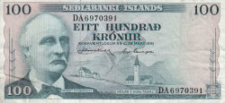 100 Krónur L.1961 - semnături J. Nordal / S. Klemenzson