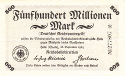 500 Millionen (500 000 000) Mark 1923 (26. IX.)