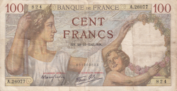 Image #1 of 100 Francs 1941 (20. XI.)