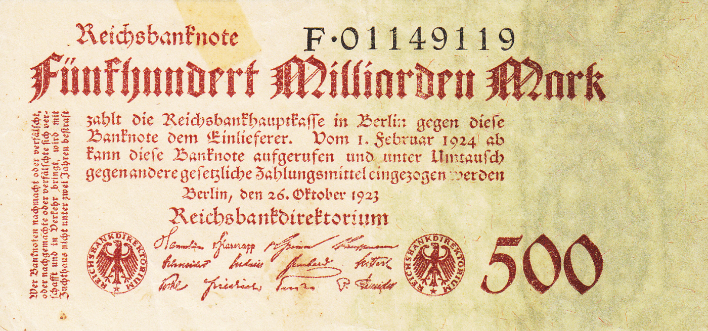 500 Milliarden 500 000 000 000 Mark 1923 26. X., Weimar Republic Reichsbanknoten - Treasury Notes - 1923 Ninth Issue - Germany - Banknote - 9445