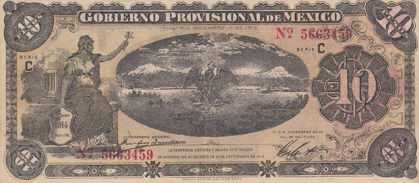 Gobierno Provisional de Mexico 1 1914 Serie A MEXICO 1 Peso