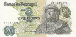 20 Escudos 1971 (27. VII.) - signatures Artur Eduardo Brochado dos Santos Silva / Joaquim Cavaqueiro Mestre