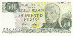 Image #1 of 500 Pesos ND (1977-1982) - signatures: Alberto J. Camps/ Adolfo César Diz