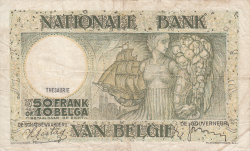 Image #2 of 50 Francs - 10 Belgas 1938 (25. V.)