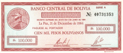 Image #1 of 10 Centavos pe 100 000 Pesos Bolivianos ND (1987)