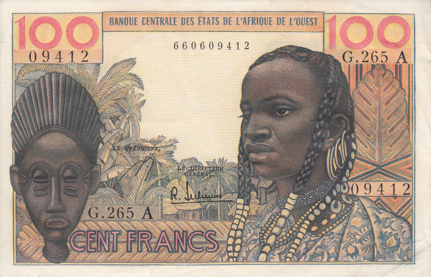 100 Francs ND, Cote D'Ivoire (Ivory Coast) (A) 19611965