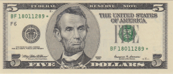 Image #1 of 5 Dollars 1999 - F6 (replacement note)