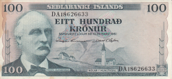 100 Krónur L.1961 - semnături S. Frimannsson / D. Olafsson