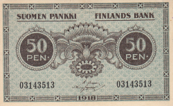 50 Pennia 1918 - signatures Basilier / Hisinger-Jägerskiöld