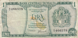 1 Lira L.1967 (1973) - semnături Joseph Laspina / Joseph Sammut