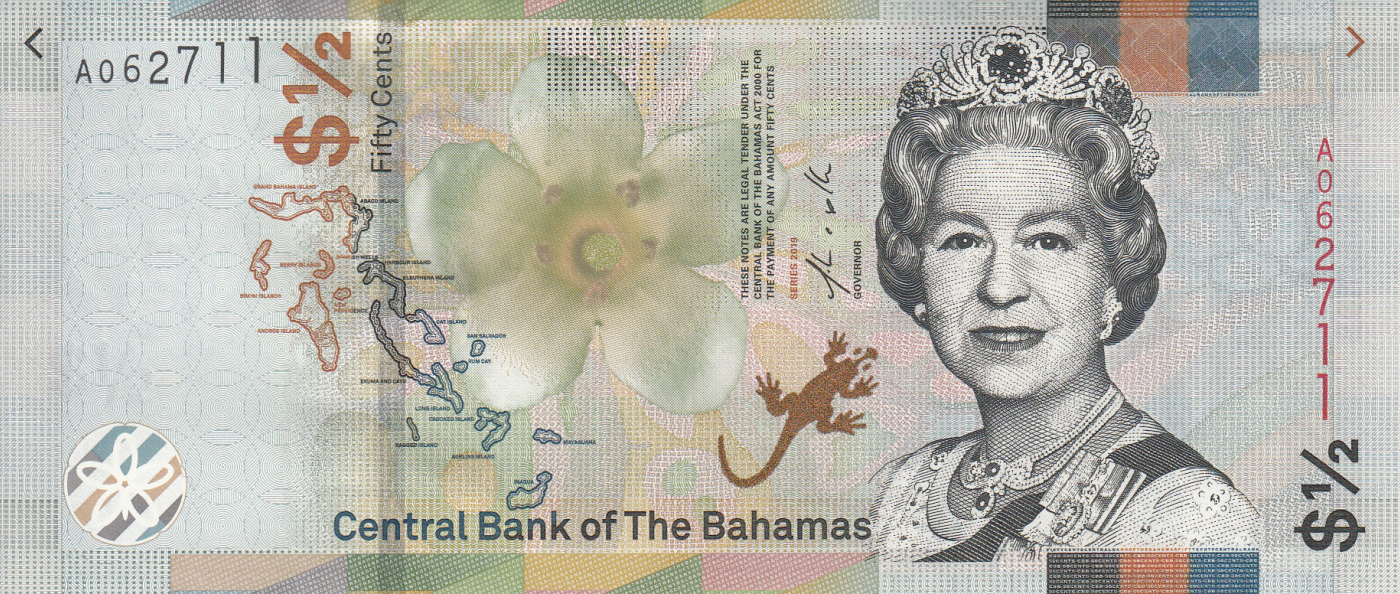 NEW DESIGN UNC Bahamas 1/2 Dollar Fifty Cents QUE II 2019 P-New 