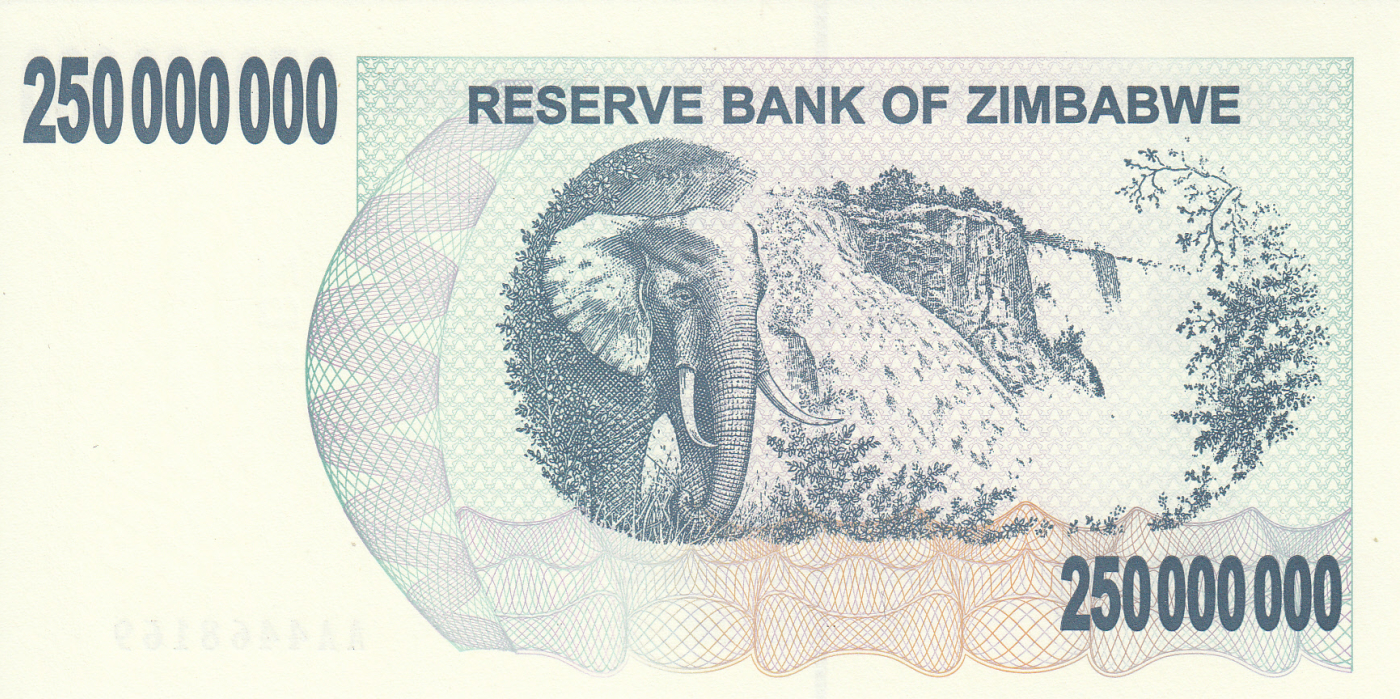 P59 Currency Zimbabwe 250 Million Dollars 2008 Bearer Check Money Banknote