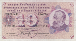 10 Franken 1970 (5. I.) - signatures Rudolf Aebersold/ De. Brenno Galli/ Dr. Fritz Leutwiler