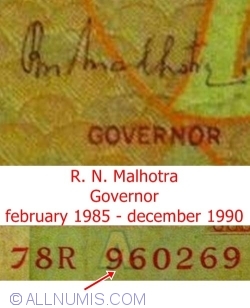 20 Rupees ND(1970-2002) - A - Semnătură R. N. Malhotra