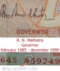 20 Rupees ND(1970-2002) - B - Semnătură R. N. Malhotra