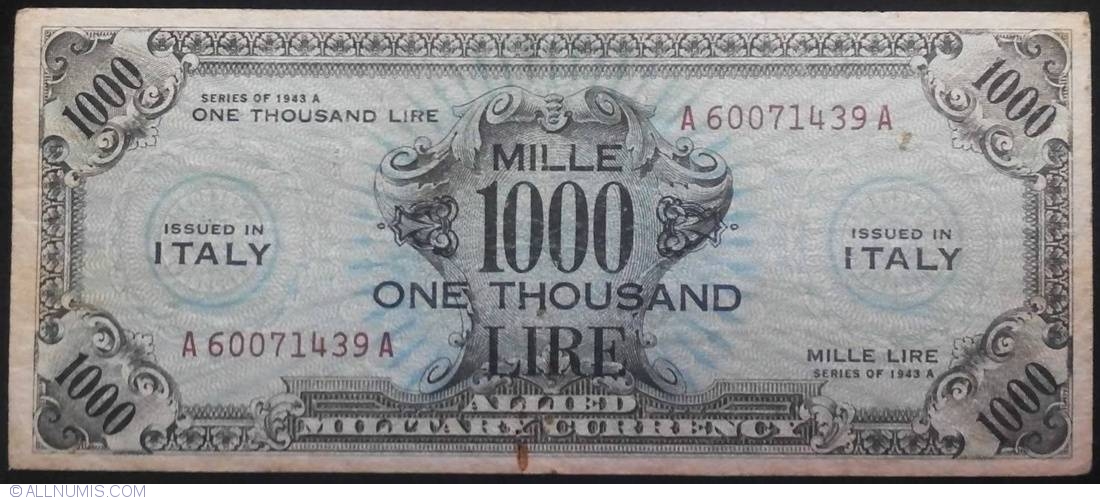 1000 Lire 1943 A, Allied Military Currency - Series 1943 A - Italy ...