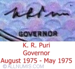 50 Rupees ND (1975) - semnătură  K. R. Puri