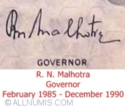 100 Rupees ND (1985-1990) - semnătură R. N. Malhotra