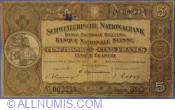 5 Franken 1946 (31. VIII.) - semnături Erich Blumer / Prof. Dr. Gottlieb Bachmann / Dr. h. c. Paul Rossy